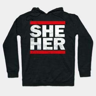 She/Her Pronouns /\/\/ Retro Style Design Hoodie